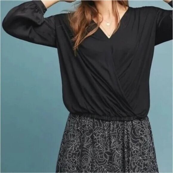 ANTHROPOLOGIE NWOT Kesia Faux Wrap Drape Surplice Satin Sleeve Top Sz XS - Picture 14 of 15